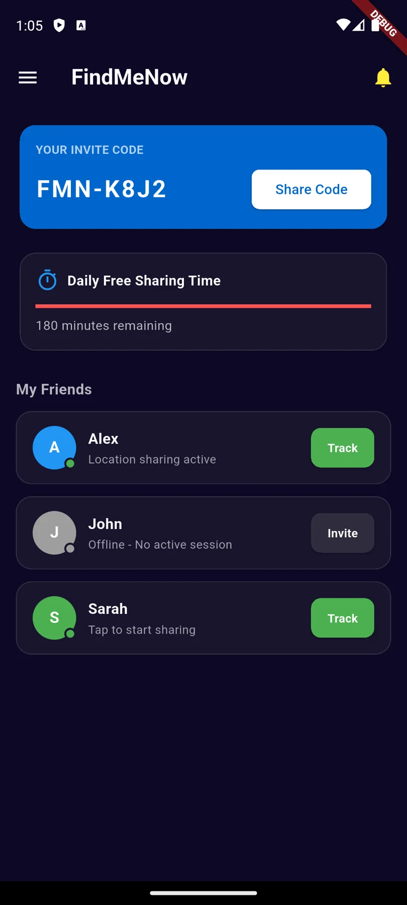 FindMeNow — App screenshots